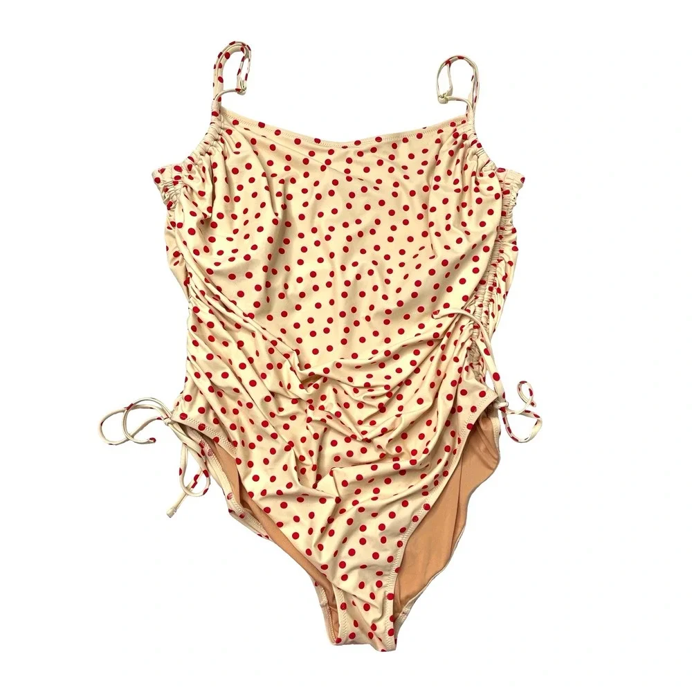 J. Crew Ruched one-piece swimsuit with side ties in red dot print Size 22